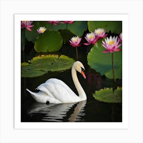 Swan In Water Art Print