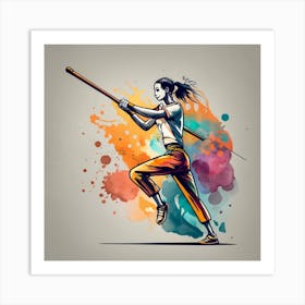 Woman With A Bat - Martial Arts - Bo Staff Art Print