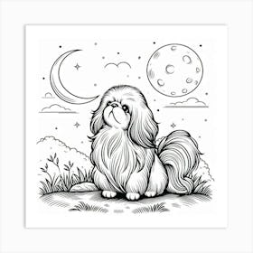 Line Art Pekingese dog 3 Art Print