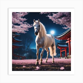 White Magical Horse In The Night  Art Print