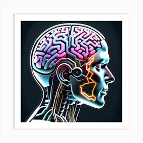 Human Brain With Neon Lights Art Print