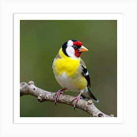 Colorful Goldfinch Perched On A Tree Branch 1 Art Print