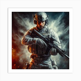 Soldier With A Gun Art Print