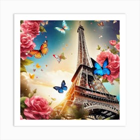 Eiffel Tower With Butterflies 4 Art Print