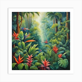 Tropical Jungle, A Tropical Rainforest With Exotic Plants art print 1 Art Print