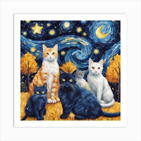 Starry Night Cats Art Print