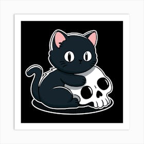 Black Cat With Skull Art Print