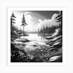 Black And White Landscape Painting 1 Art Print