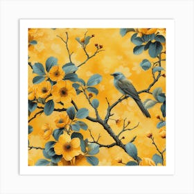 Yellow Floral Wallpaper Art Print