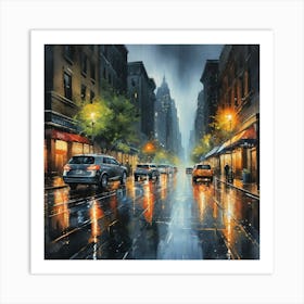 Rainy Night In New York City 1 Art Print