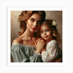 Portrait Of A Mother And Daughter Happy Mother's Day Art Print