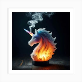 A Unicorn Salt Lamp With Flames And Smoke Swirling Art Print