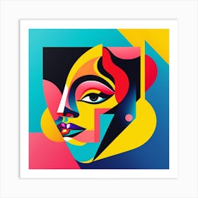 Retro Cubism Face 3 Art Print