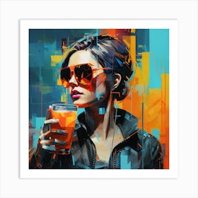Woman Drinking Orange Juice Art Print