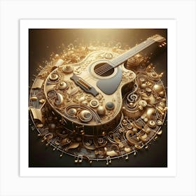 Golden Acoustic Guitar Art Print