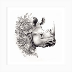 Rhino With Roses Art Print