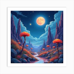 A Watercolor Alien World With Strange Glowing Plants Under A Cosmic Sky 1 Art Print