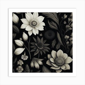 Black And White Flowers 5 Art Print