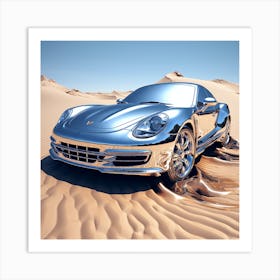 Silver Sports Car In The Desert Art Print