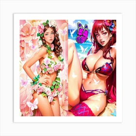 Two Anime Girls In Bikinis 3 Art Print