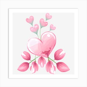 Pink Heart With Flowers Art Print