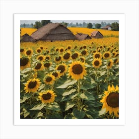 Sunflower Field In Thailand Art Print