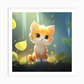 Cute Kitten In The Forest Art Print