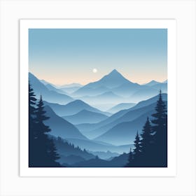 Misty mountains background in blue tone 81 Art Print