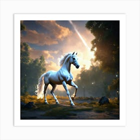 White Horse In The Forest 1 Art Print