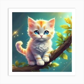 Cute Kitten On A Tree Branch 1 Art Print