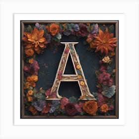 The Lettter A Made From An Intricately Painted Wooden Frame With Colorful Wood And Flowers, In Th Art Print