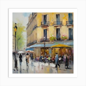 Paris Street Scene.Paris city, pedestrians, cafes, oil paints, spring colors. 6 Art Print