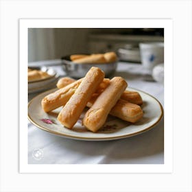 Bread Sticks On A Plate Art Print