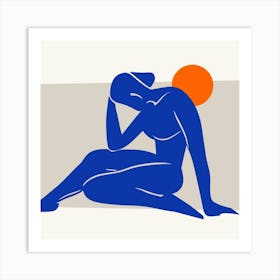 Woman In Blue And Orange Art Print