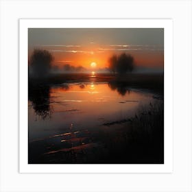 Sunrise Over A Pond Art Print