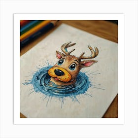 Deer In The Water 18 Art Print