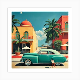 Vintage Car On The Street Art Print