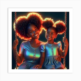 Ebony Mother And Daughter On Swing Art Print