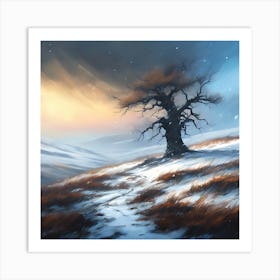 A Windswept Winter Landscape, Moorland Snow  Art Print