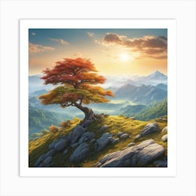 Lone Tree In The Mountains 6 Art Print