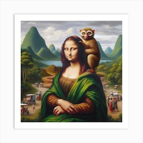 Mona Lisa travels with Tarsier in Chocolate Hills Bohol Philippines Art Print