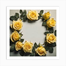 Yellow Roses Wreath Art Print