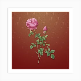 Vintage Pink Autumn China Rose Botanical on Falu Red Pattern n.2184 Art Print