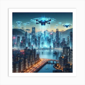 Futuristic Cityscape With Drones 2 Art Print