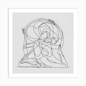 Line Art Woman In A Circle, Yoga Poses Art Print