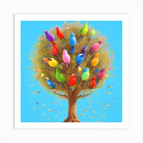 Colorful Birds In A Tree 2 Art Print