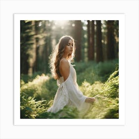 Beautiful Woman In The Forest 16 Art Print