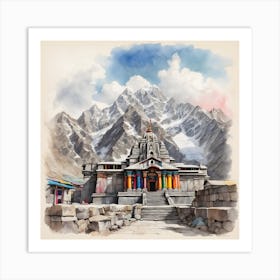 Temple Watercolor Painting Art Print