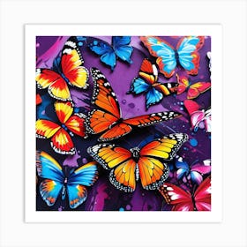 Butterflies On A Purple Background Art Print