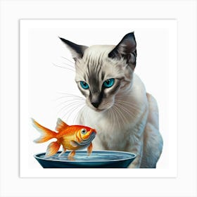 Cat And Goldfish 1 Art Print